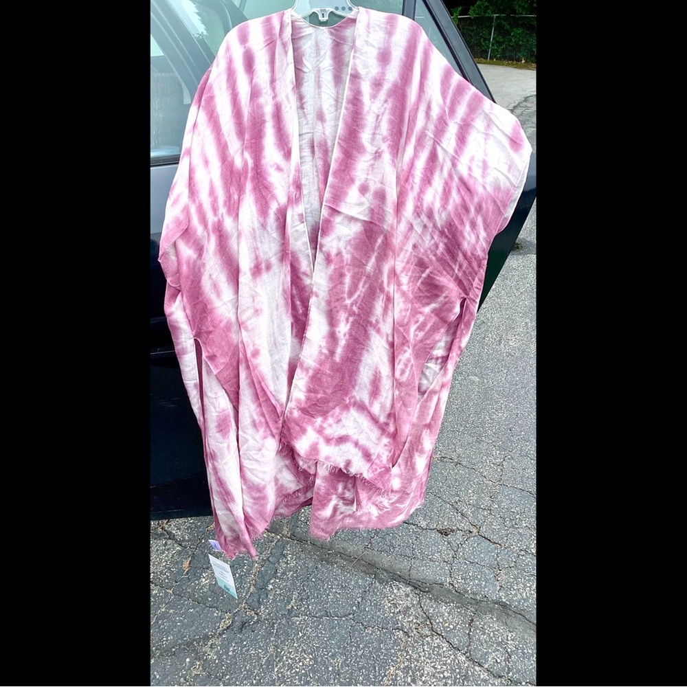 Pink White Sheer Ruana Wrap Beach Cover Dramatic Vest